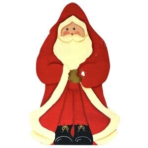 Vintage Hand-Painted Wooden Santa Figure L. Shaul 1994 – 9.5” Folk Art